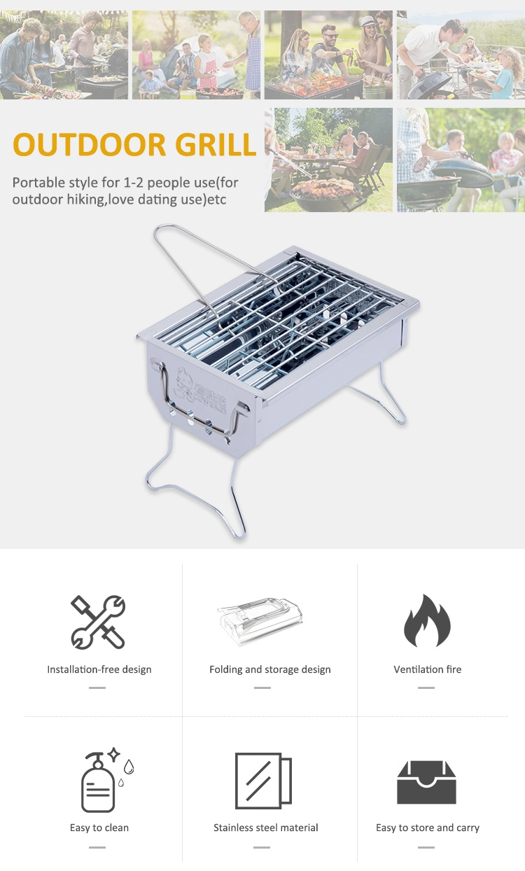 Easily Cleaned 0.4mm Stainless Steel Camping Stove Indoor Outdoor Barbecue Charcoal BBQ Grill