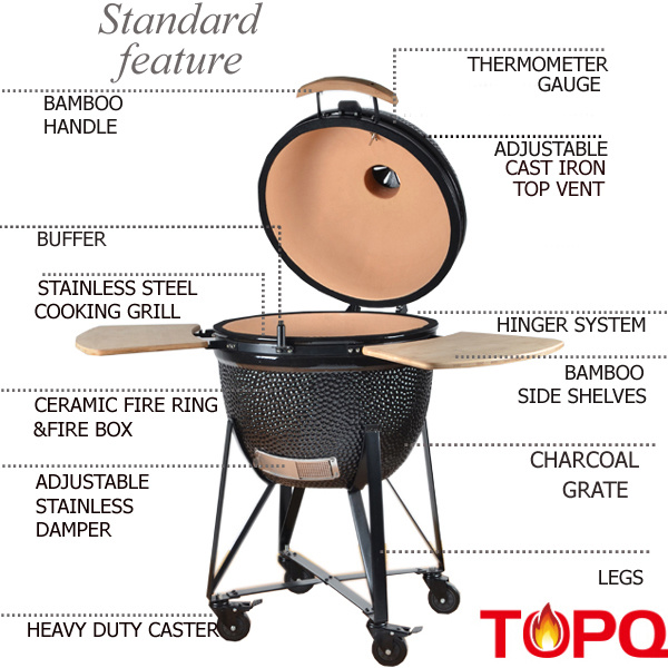 Topq Party BBQ Kamado Grill Cast Iron 23inch