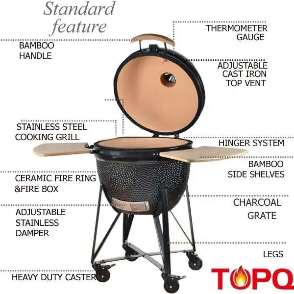 Topq Outdoor BBQ Kamado Grill Cast Iron 20inch