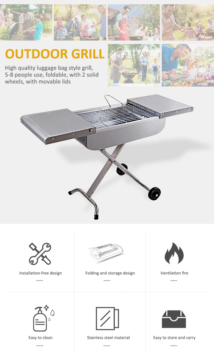 Portable Easy Carrying Barbeque Grill Folding Charcoal Trolley BBQ Grills