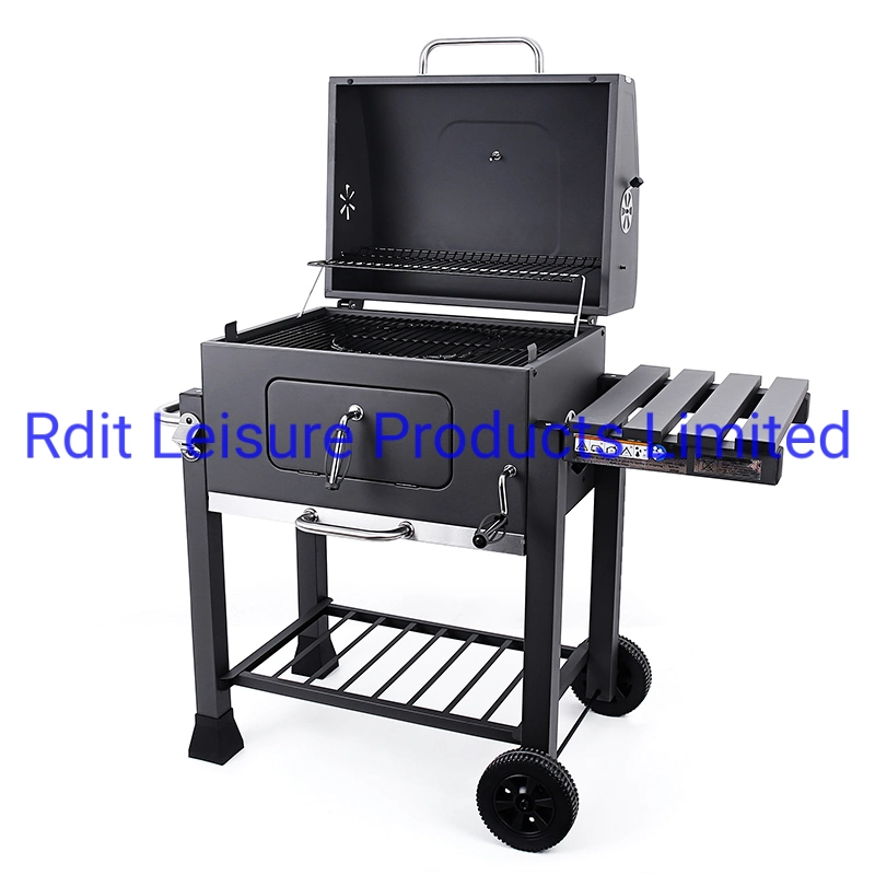 Medium Size BBQ Charcoal Grill with Trolley Chimney Smoker