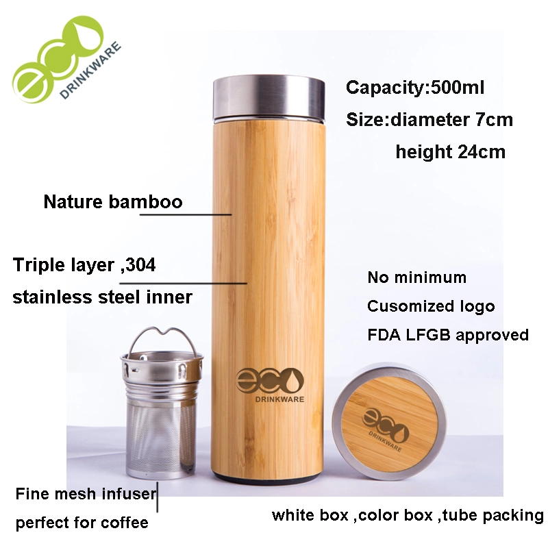GB8060 500ml China Wholesale Bamboo Tumbler Stainless Steel Vacuum Flask Bamboo Coffee Mugs Bamboo Cup