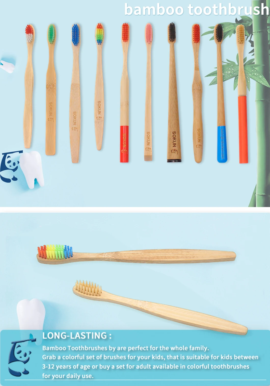 Eco-Friendly Natural Bamboo Charcoal Toothbrush with Pack of 4 Hot Sale Products