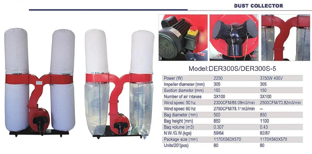 Der-D300s Woodworking Dust Collector, Bag Filter Dust Extractor Woodwork