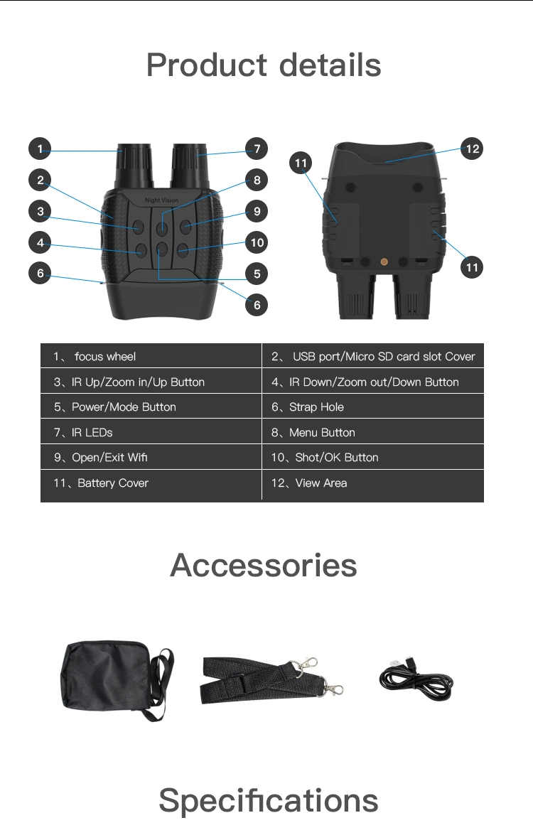 300m Visible Infrared Night Vision Binoculars for Wildlife Animals Day and Night