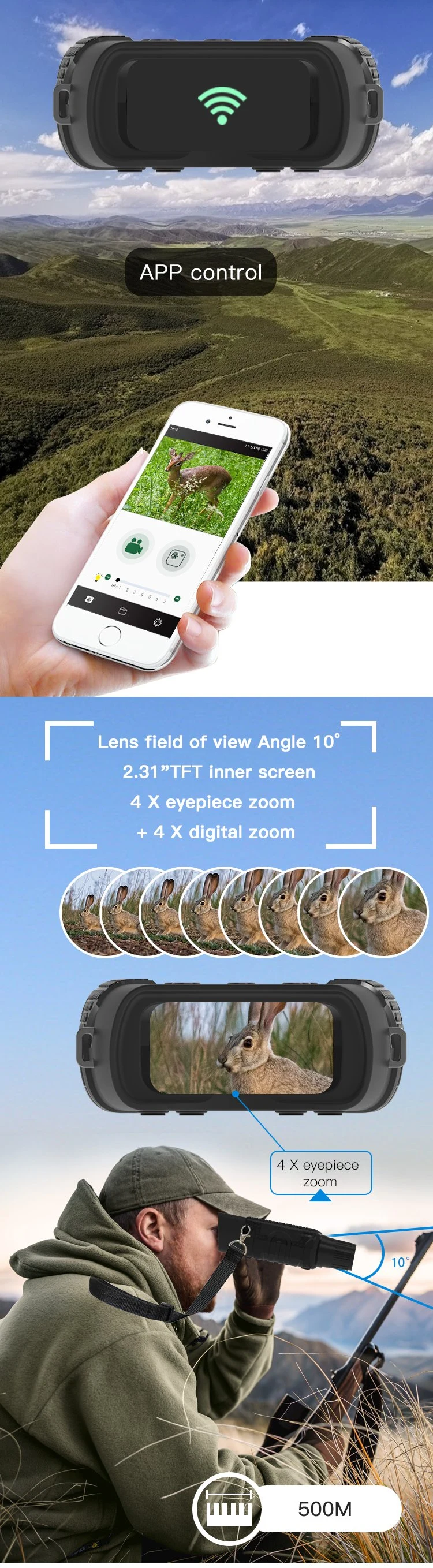 Professional High 6X Magnification 300m Long Range 4X Digital Zoom Hunting Binoculars Wide Angle Night Vision