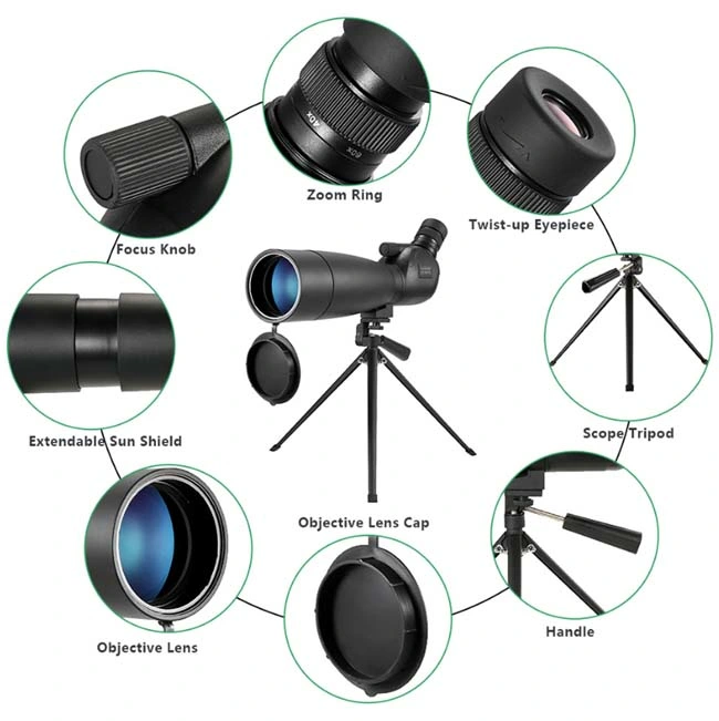Top Brand Angled Spotting Scope Bak4 Binoculars Telescope Outdoor Military Binoculars New Portable Fully Multi-Coated Telescope (20-60X80)