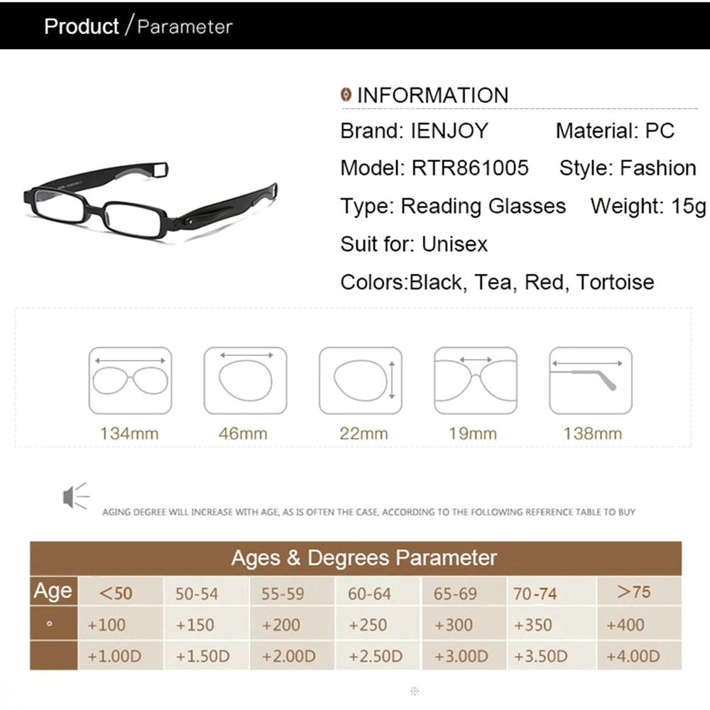 Presbyopic Glasses Plastic Reading Glasses 360 Degree Rotation Foldable Men Reading Glasses with Case
