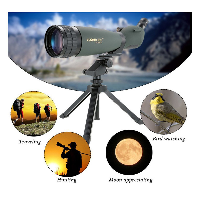 Visionking 30-90X90 Spotting Scope Bak4 Hunting Bird Watching Guide Long Range Waterproof Monocular Telescope with Phone Adapter