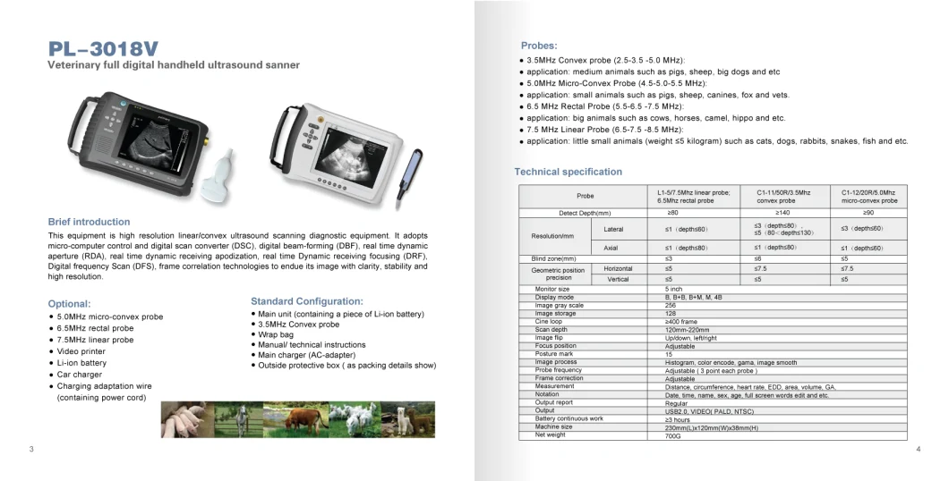 Hc-A018V Light and Cheap Veterinary Full Digital Handheld Ultrasound Machine /Veterinary Ultrasound Machine