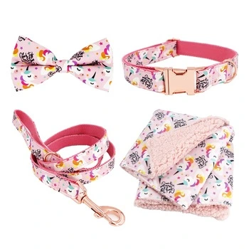 Unicorn Dog Collar Bow Tie Dog Cat Necklace with Metal Buckle
