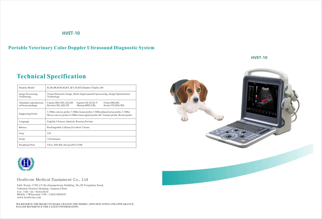 Hvet-10 Portable 4D Color Doppler Veterinary Ultrasound Scanner for Cat Dog Vet