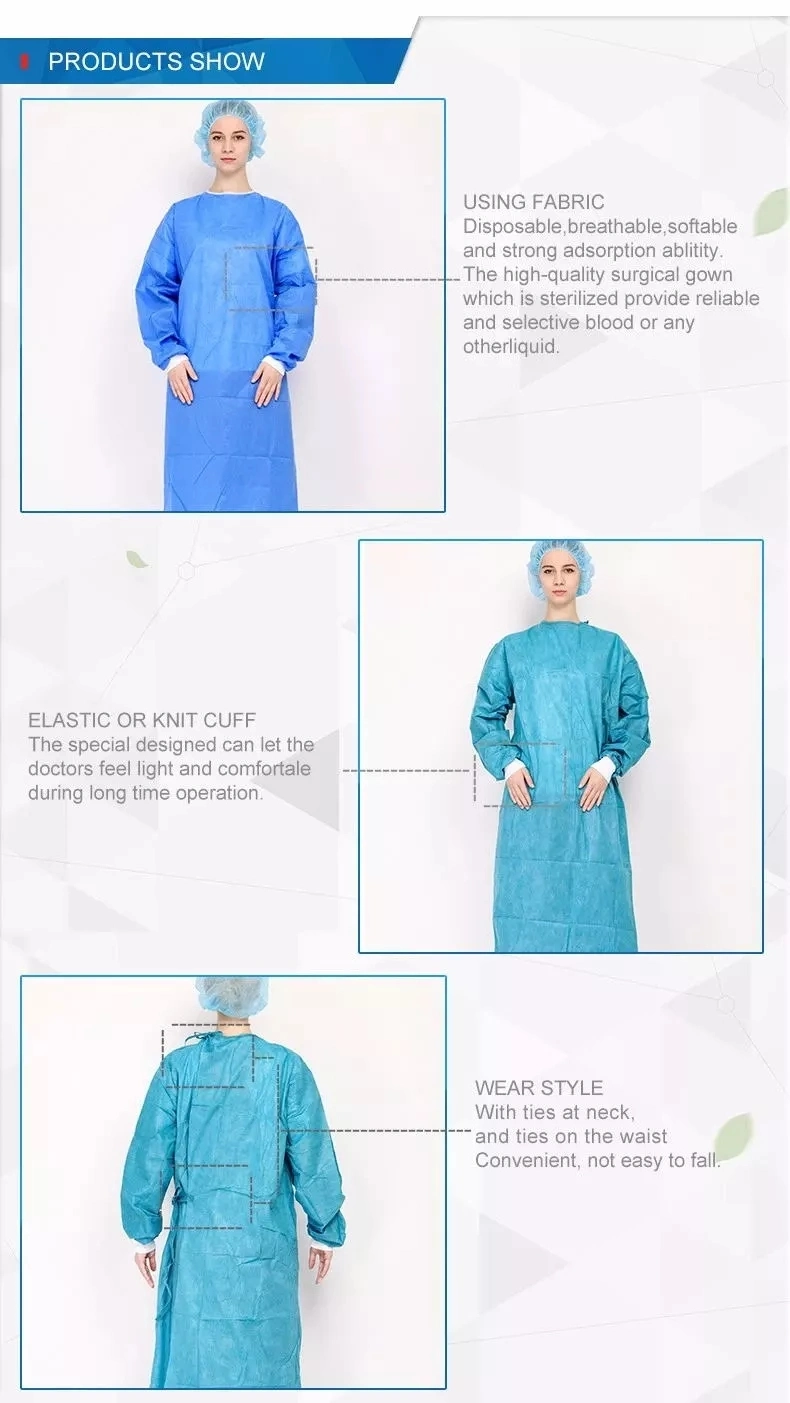 Non Sterile/ Sterile Tie Back Disposable SMS SMMS Smmms Standard Surgical Medical Gown