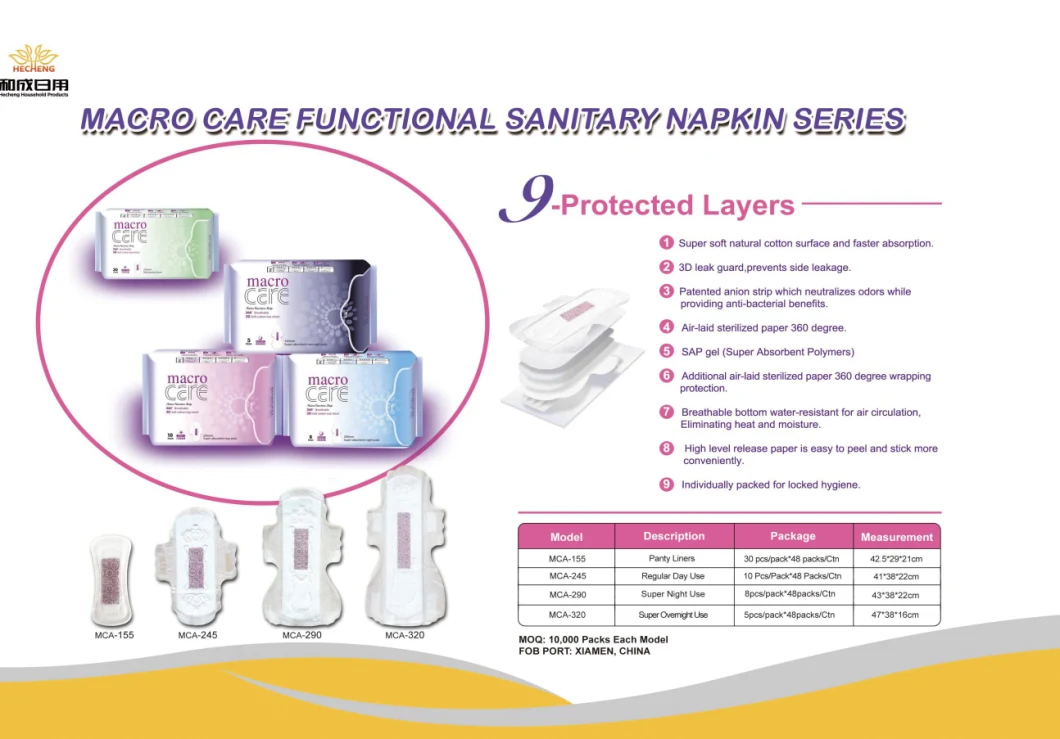 Hot Sell Anion Chip Sanitary Towel/Sanitary Napkin China Manufacturer