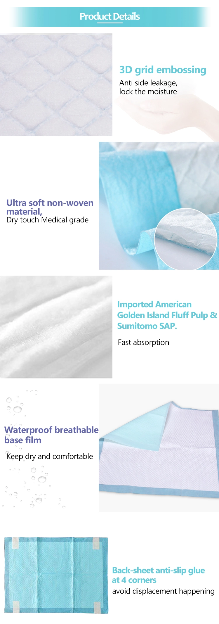Very Soft Disposable China Manufacturer Nursing Waterproof Underpad Include Sap Changing Pads for Baby