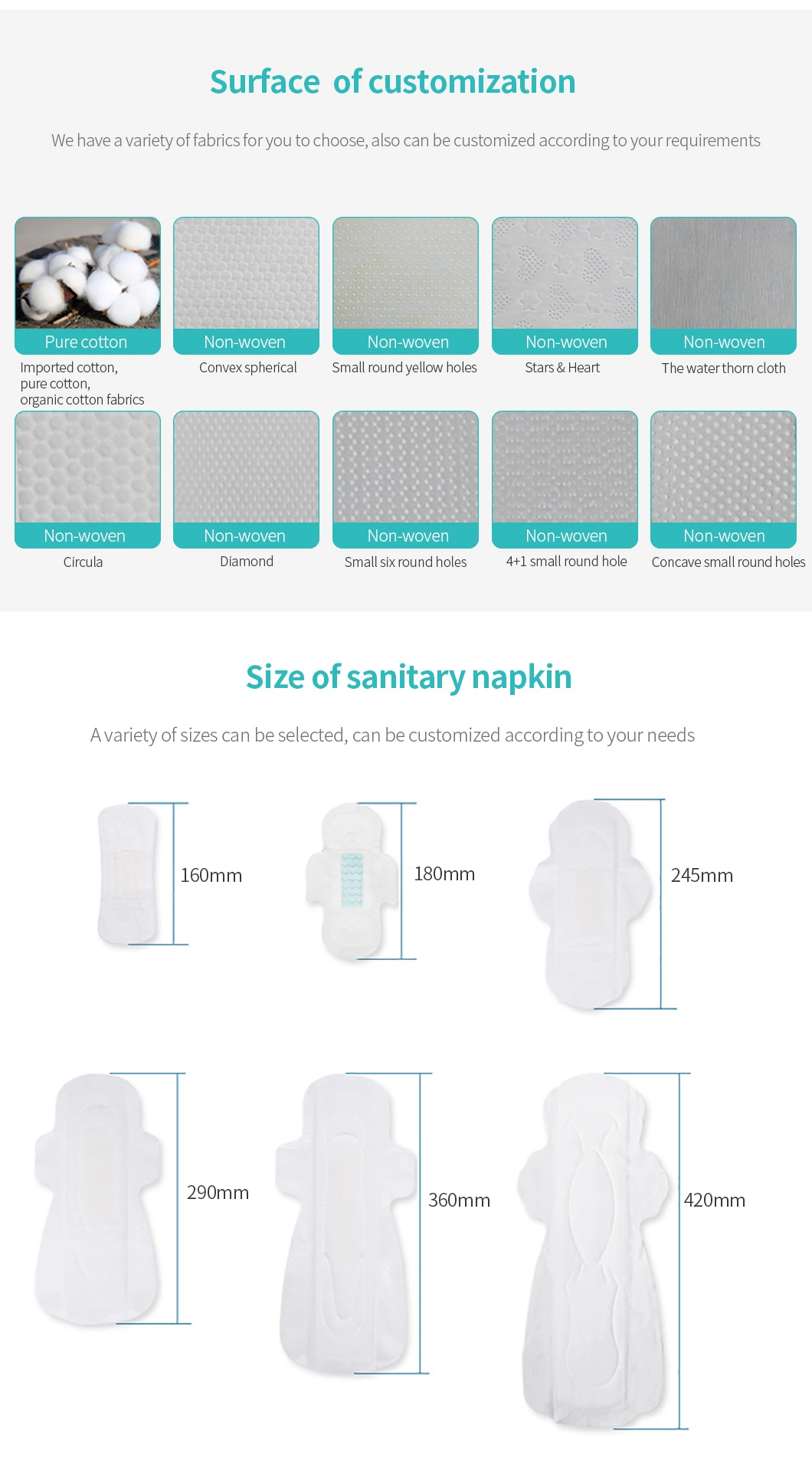 245mm Cotton Sanitary Napkins Dry Net Sanitary Pad for Lady