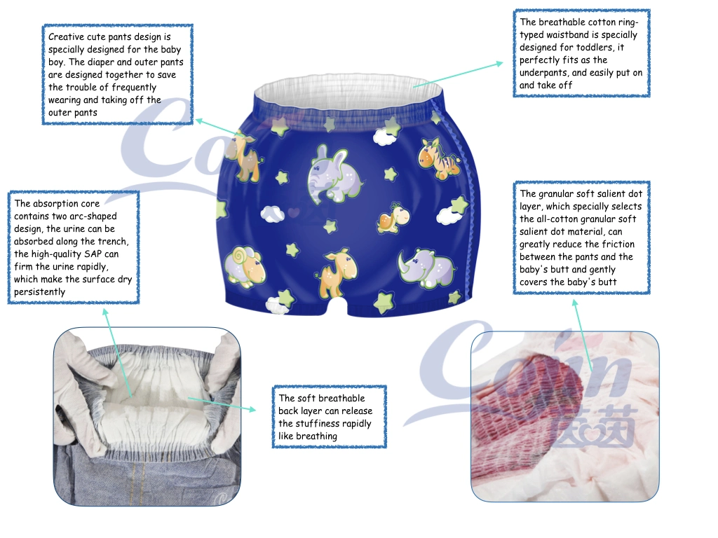 Cojin Yinyin Good Quality Pull up Pants Stylish Training Diaper Pants for Baby Boy / OEM / ODM