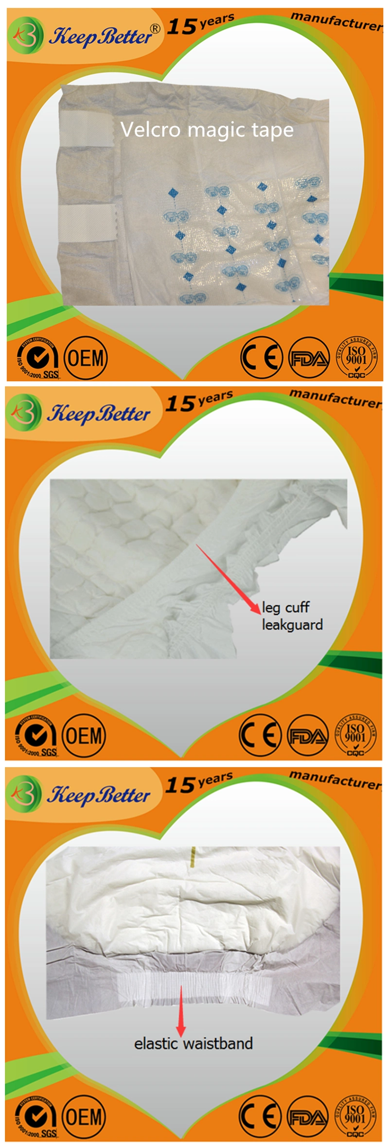 3D Leak Prevention Channel Adult Disposable Diaper Disposable Nappy Incontinence Briefs