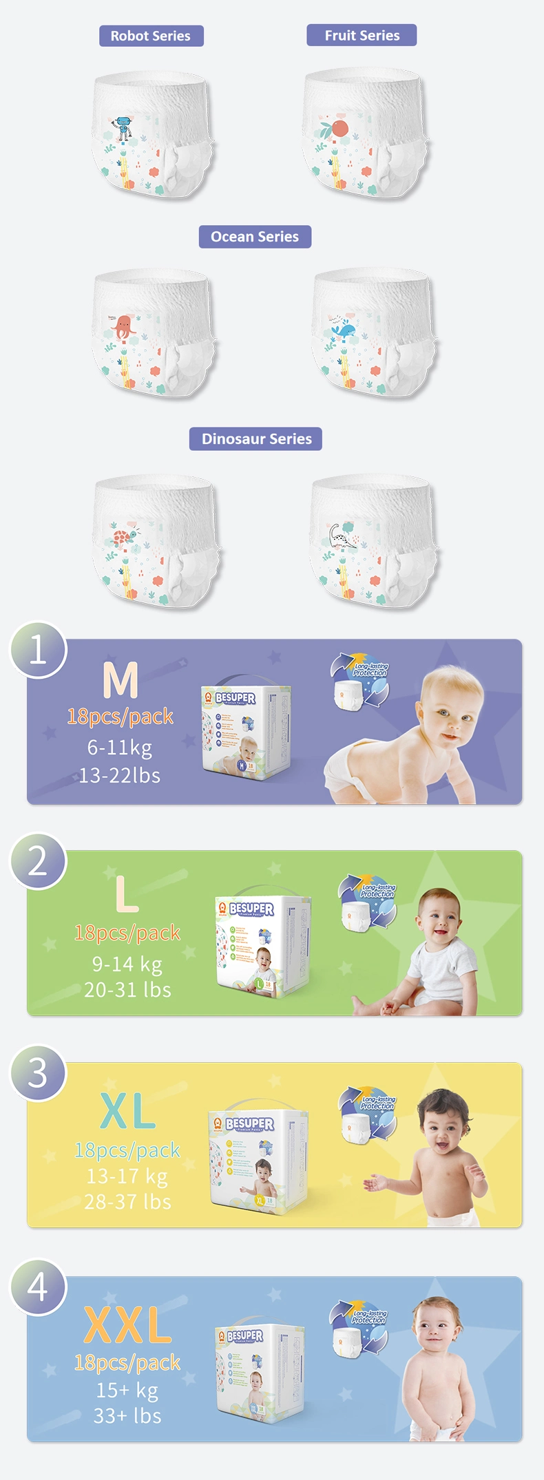 Besuper Baby Pants Diapers Ultra Thin Baby Pull up Pants