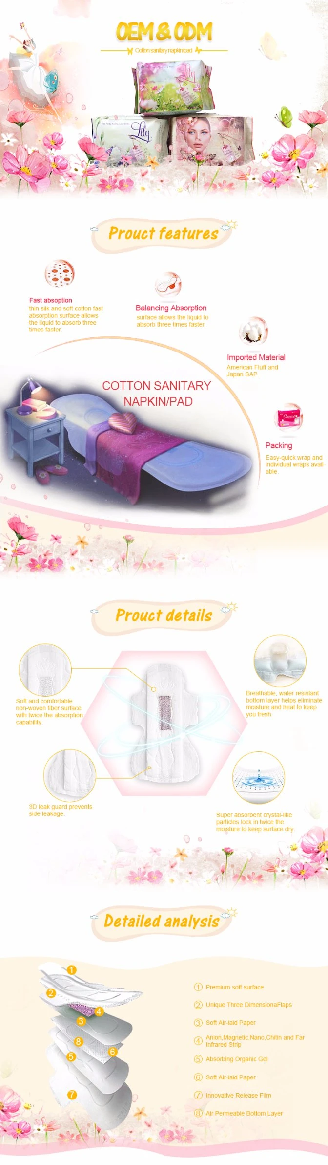 Best Selling Disposable Overnight Lady Pads Woman Pad Sanitary Napkin Pad