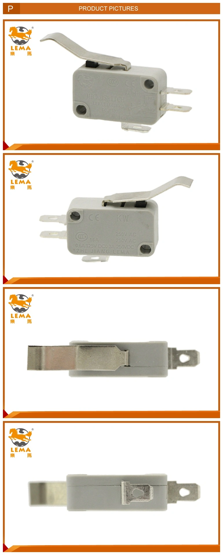 Factory Price Lema Kw7-5I2 Grey Actuator Bent Lever Micro Switch