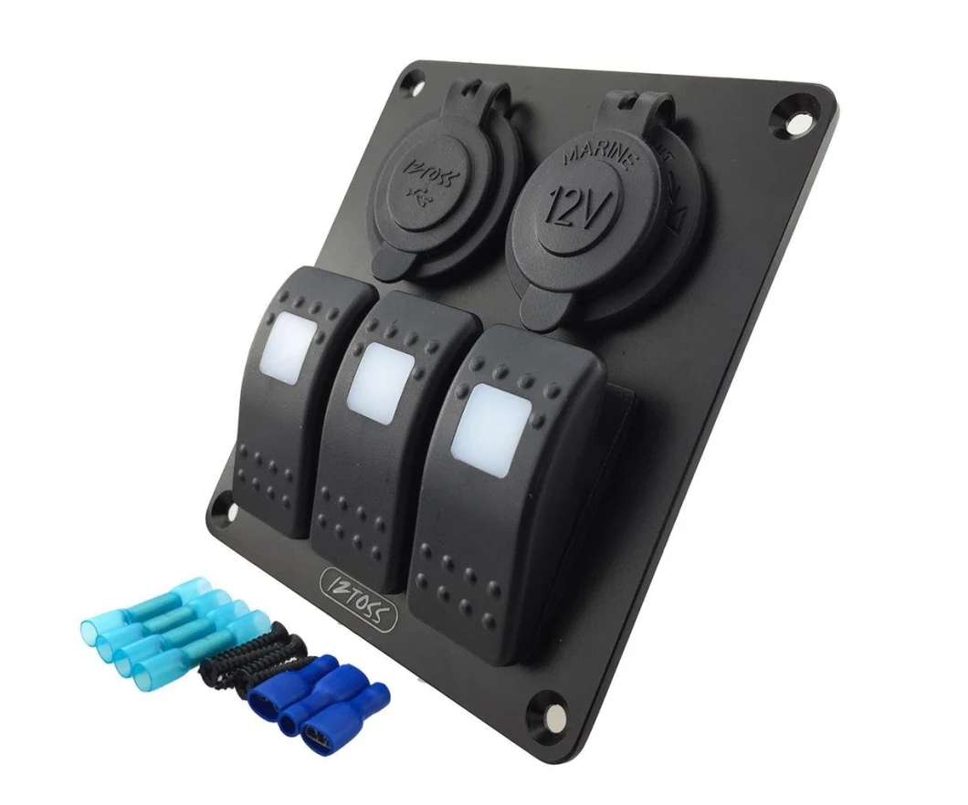 3 Gang Rocker Switch Panel Power Socket USB Wiring Kits