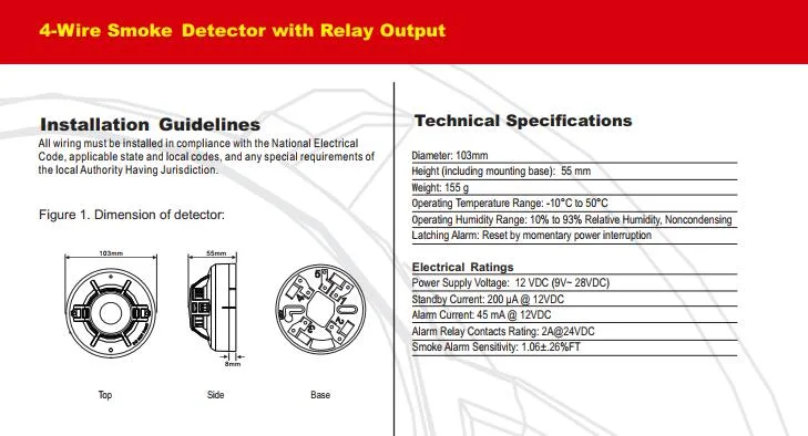 No/Nc 12V-24V Switch Output Smoke Detector Connect to Fan and Rolling Door