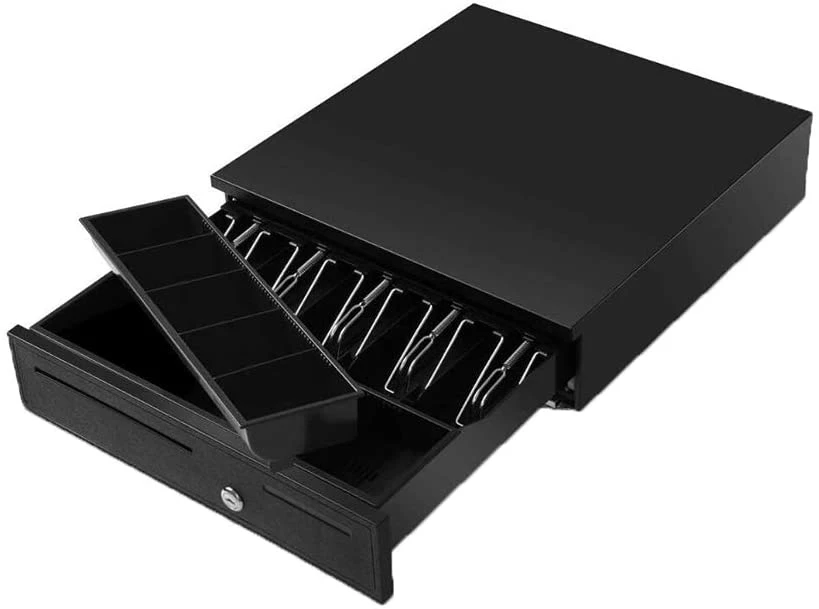 Cash Drawer with Electric/Manual Opening, Cash Drawer Cash Drawer with 5 Compartments Adjustable, Money Counting Cash Tray for Supermarkt Restaurant