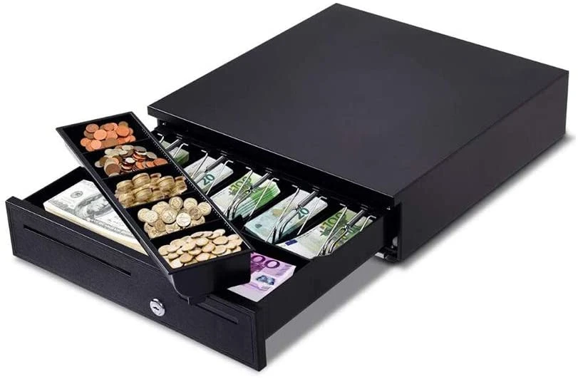 Cash Drawer with Electric/Manual Opening, Cash Drawer Cash Drawer with 5 Compartments Adjustable, Money Counting Cash Tray for Supermarkt Restaurant