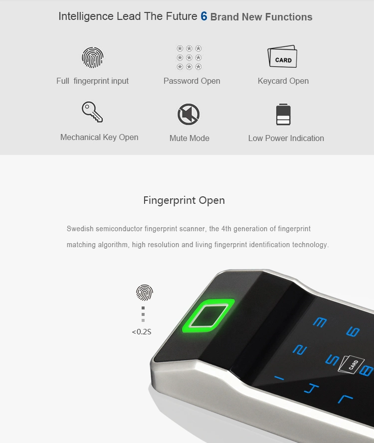 Ultrathin Bluetooth Fingerprint Mechanical Safe Swing Sliding Door Electronic Lock with Lock Cylinder