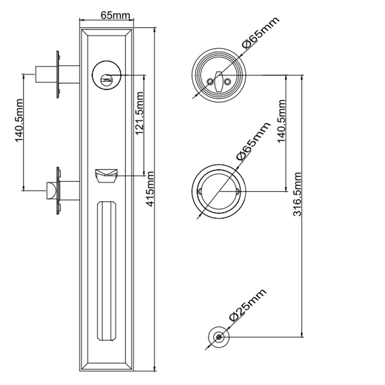 Safe Mechanical Zinc Alloy Keys Lock Door Hardware Handle
