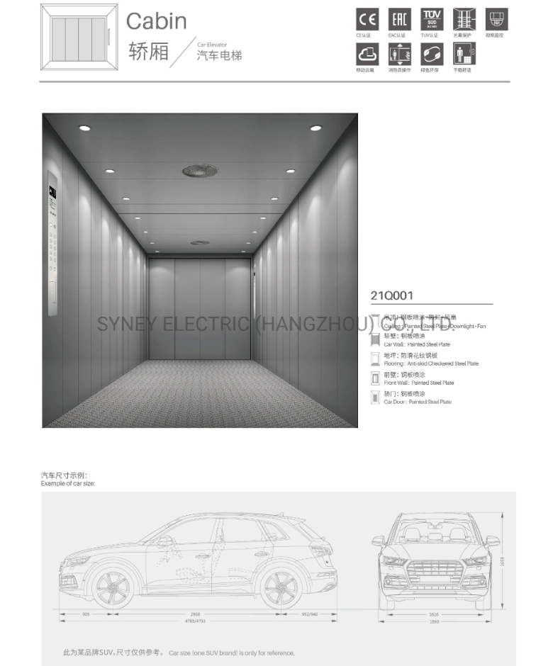 Safe 3000kg Large Space Auto Car Elevator for Trading Center