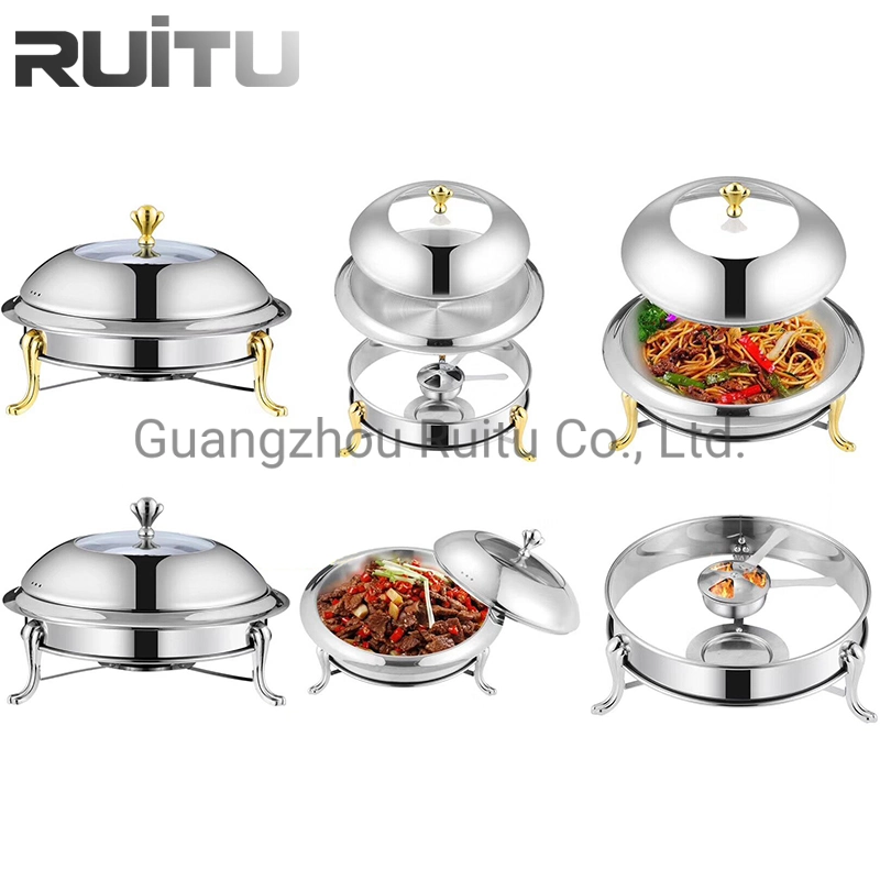 Tabletop Gold Crown Glass Cover Stainless Steel Portable Keep Food Warm Cooker Mini Chafing Dish Steam Cooking Pots Serving Steamer Food Warmer Set Fire Hot Pot