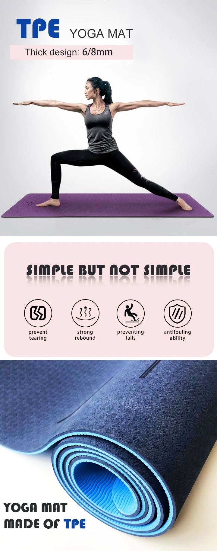 Non-Toxic Tasteless Non Slip and Tear-Resistant Yoga Mat Fitness Mat for Home Gym Flooring