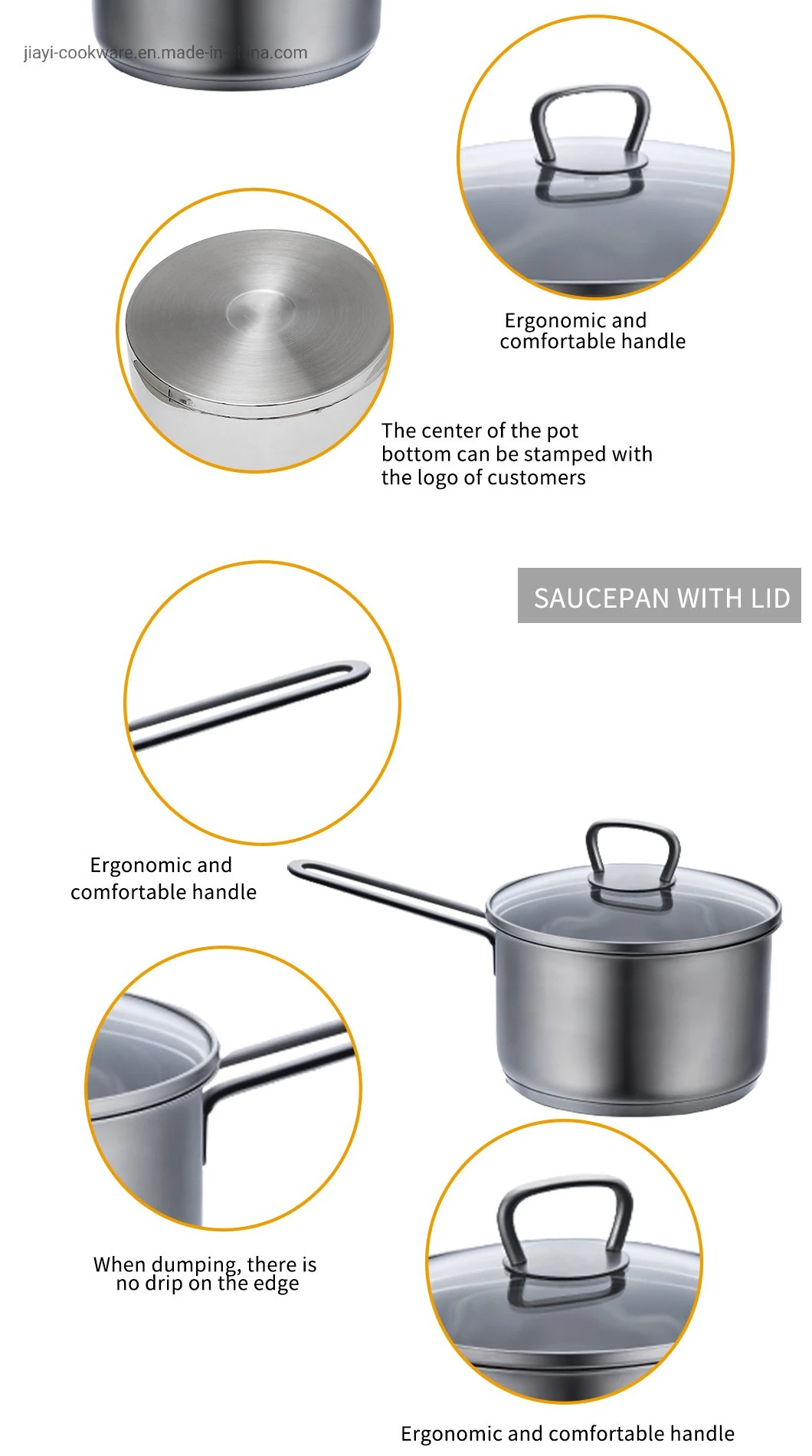 Glass Lid Cookware Long Handle Milk Pot Triple Bottom Kitchen Cooking Pots Saucepan Jy-1675lst