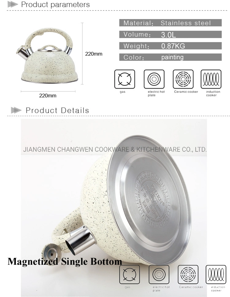 3.0L S/S Stainless Steel Whistle Kettle Kitchenware for Induction Cookware