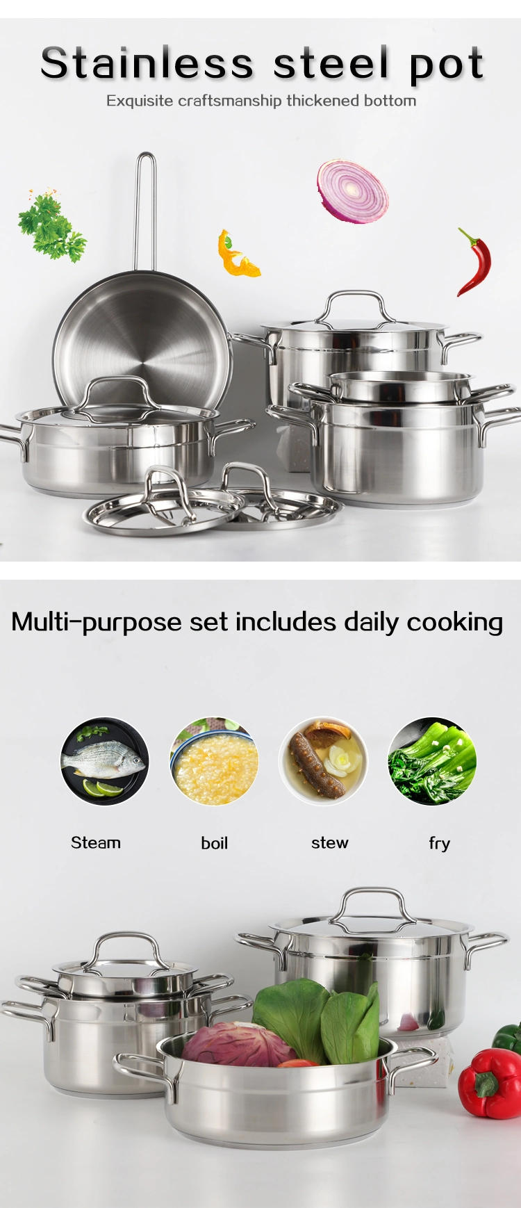 Manufacturers Sales Cooking Pots with Lids Kitchen Pot Sets Stainless Steel Non Stick Cooking Pot Cookware Set