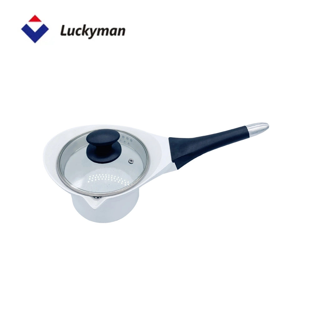 Luckyman Ceramic Milk Pot Cooking in Stock Milk Boiler Soup Pot with Single Handle