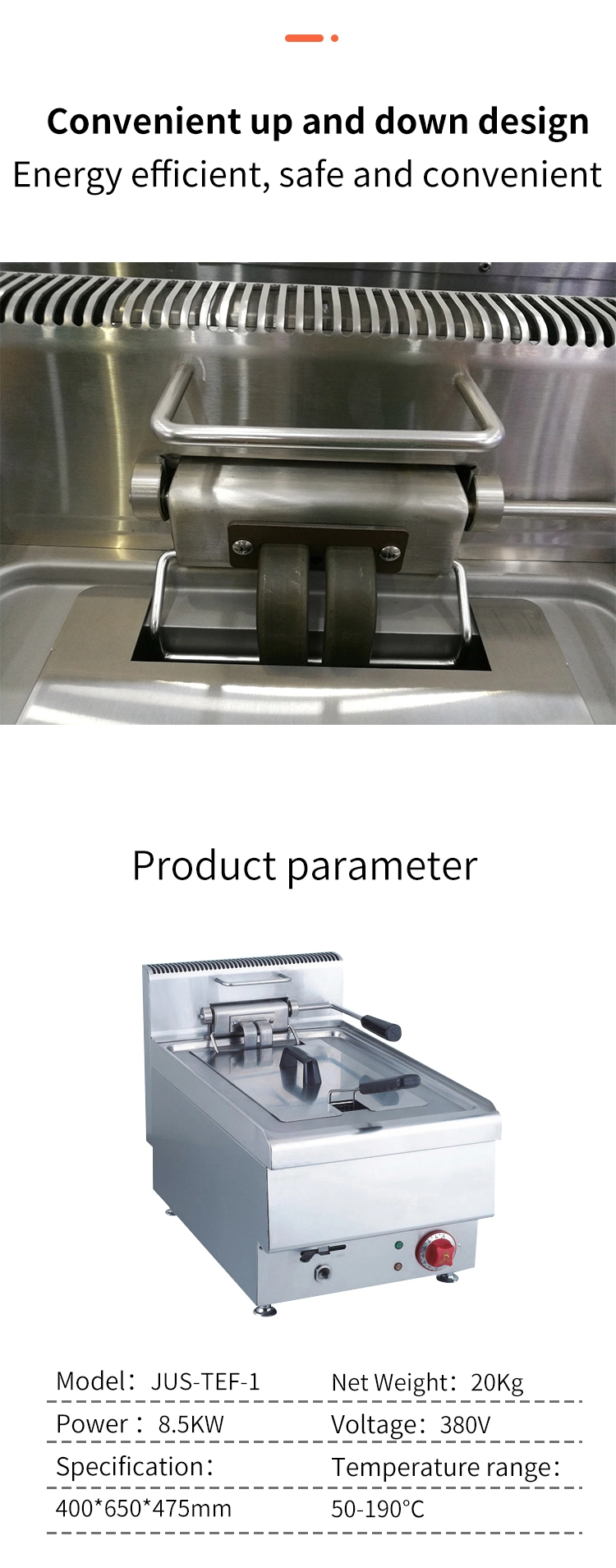 Chinese Manufacture High Quality Electric Fryer Desktop 1 Tank Electric Protect Fryer