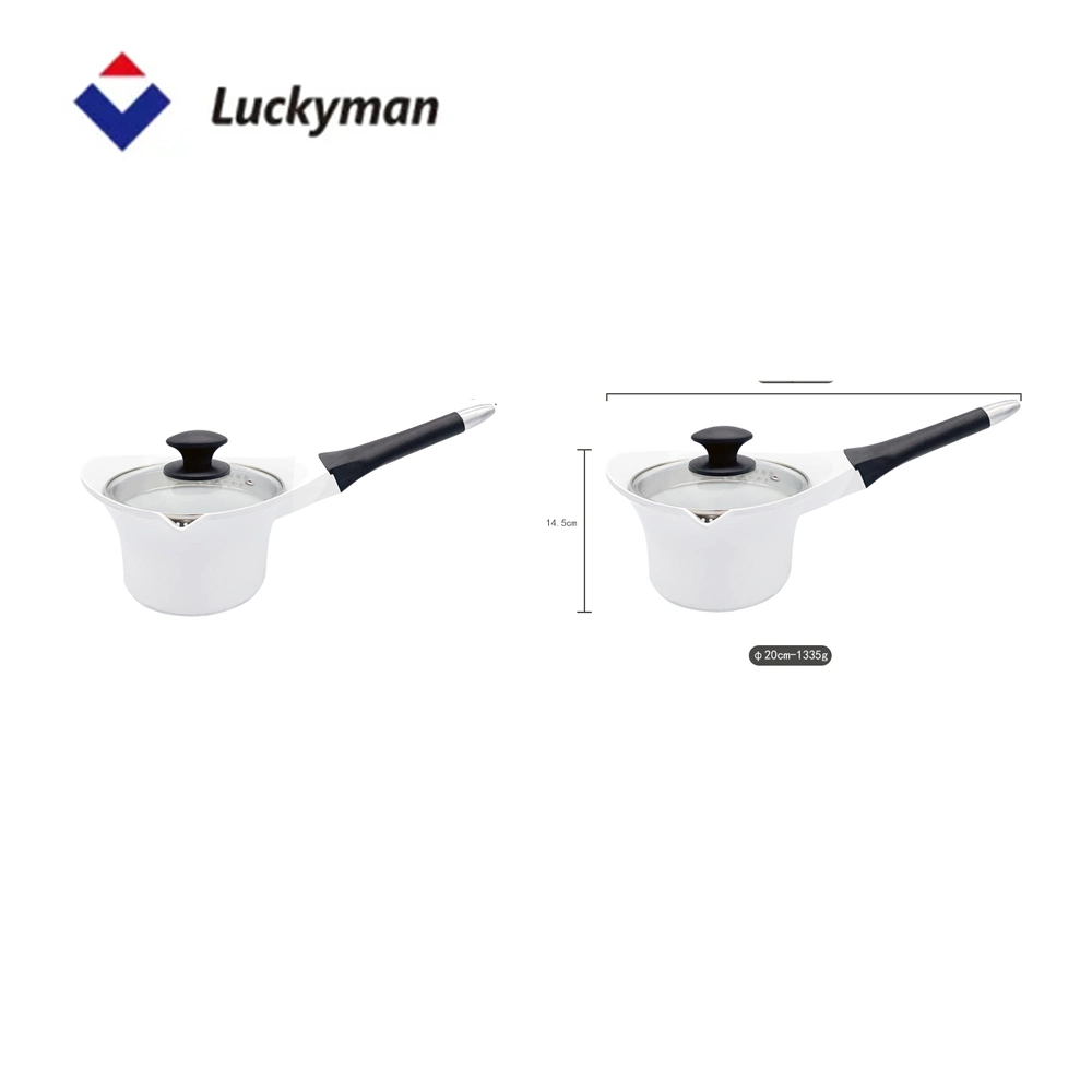 Luckyman Ceramic Milk Pot Cooking in Stock Milk Boiler Soup Pot with Single Handle
