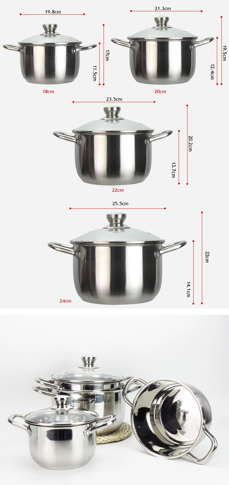 OEM Custom Stainless Steel Sauce Pot Cookware Sets Kitchenware Pot with Glass Lid