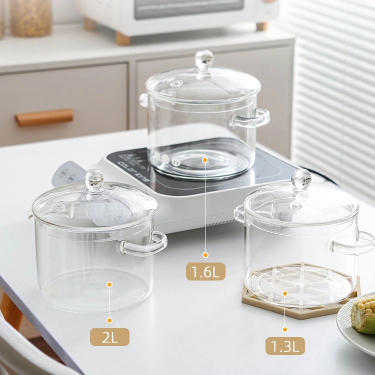 High Quality Transparent Fire Safe Glass Cooking Pot Kitchen Glass Cooking Pot with Glass Cover