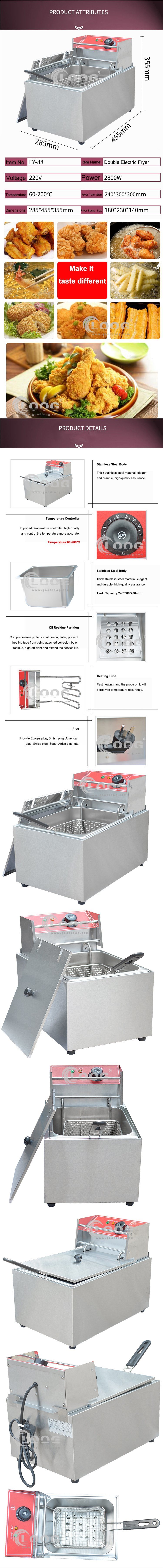 Commercial Electric Fryer Stainless Steel Fryer Double Baskets Frying Machine Electric Countertop Deep Fryer with Strainer Electric Deep Fryer Stainless Steel
