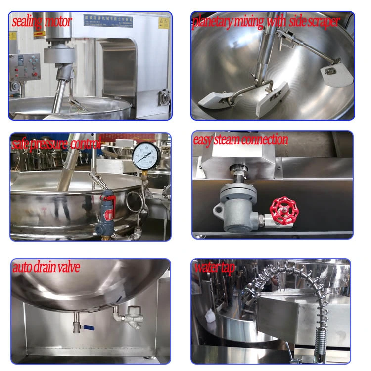 China Supplier Commercial Automatic Industrial Soup Cooking Mixer Kettle Cooker Gas Electric Steam Cooking Machine