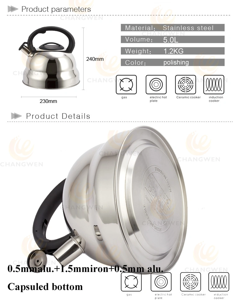 4.0L S/S Stainless Steel Whistle Kettle Kitchenware Cookware for Induction