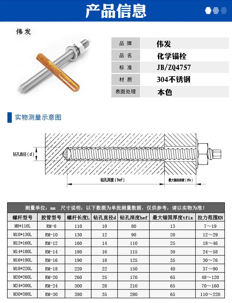 304 Stainless Steel Chemical Anchor Bolt / Chemical Expansion Bolt / Chemical Screwdriver Bolt M8m10m12m16m20m30