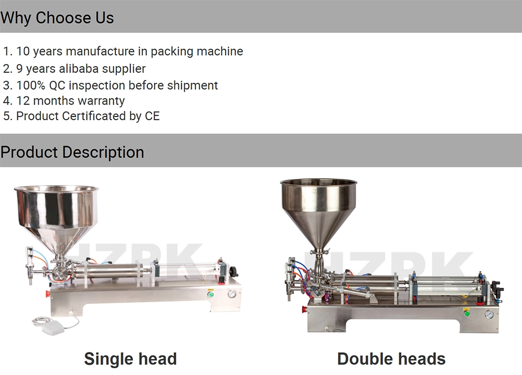 Hzpk Semi Auto Paste Filling Machine Pneumatic Piston Filler