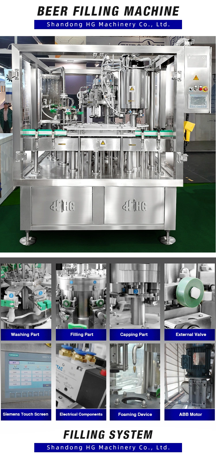 Eight Filling Heads Glass Bottle Filling and Capping Machine Automatic Craft Beer Filler