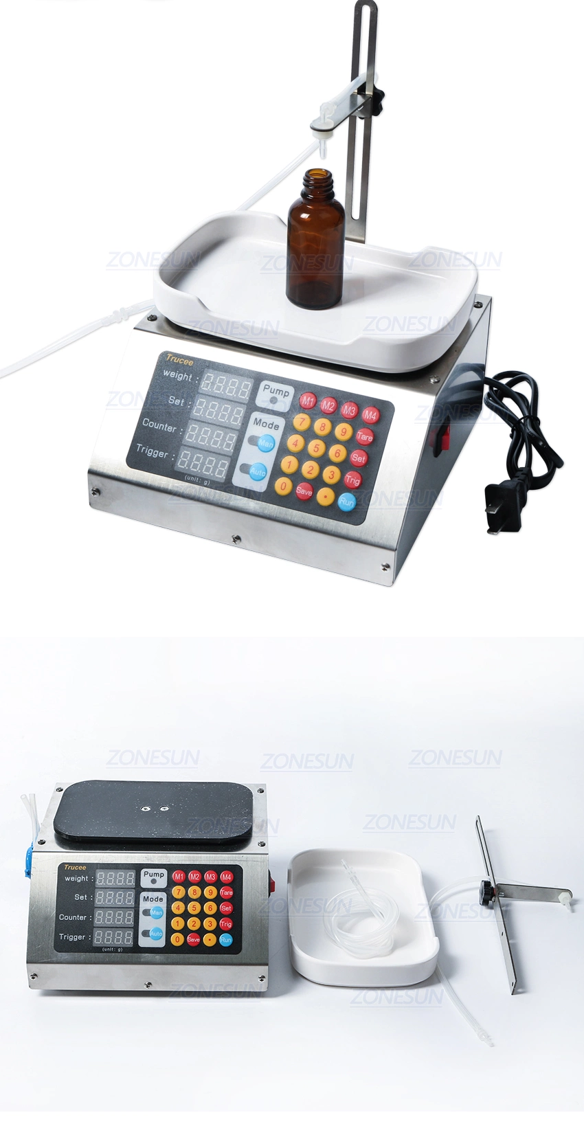 Zonesun 0-50ml Small Semi-Automatic CNC Liquid Filling Machine 110V-220V Perfume Oral Liquid Solution Weighing Filling Machine