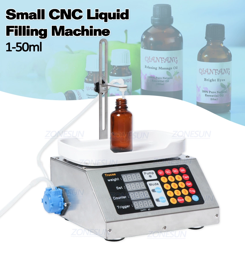Zonesun 0-50ml Small Semi-Automatic CNC Liquid Filling Machine 110V-220V Perfume Oral Liquid Solution Weighing Filling Machine